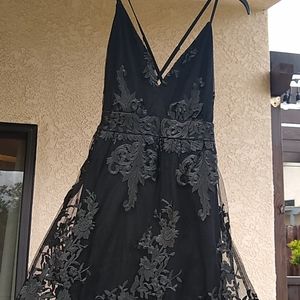Elegant black floor length embroidered dress
